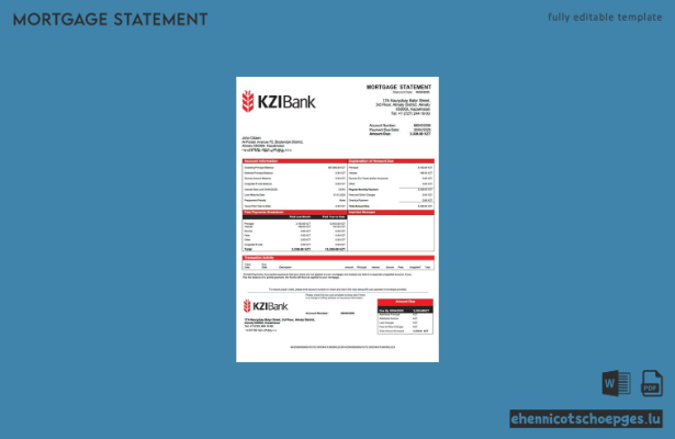 Beispiel eines Hypothekenauszugs der Kasachischen KZI Bank (Word- und PDF-Datei)